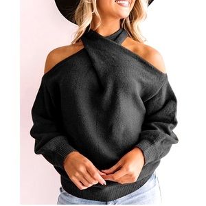 NWT Versatile Black Cutout Cold Shoulder Sweater